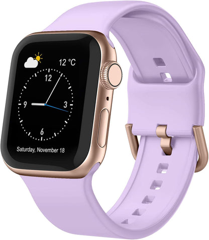 Adepoy Compatible with Apple Watch Bands 45Mm 44Mm 42Mm, Soft Silicone Sport Wristbands Replacement Strap with Classic Clasp for Iwatch Series SE 7 6 5 4 3 2 1 for Women Men, Lavender 42/44/45Mm