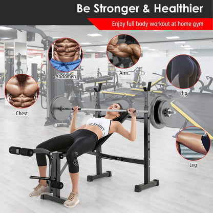 Adjustable Weight Bench and Barbell Rack Set with Weight Plate Post